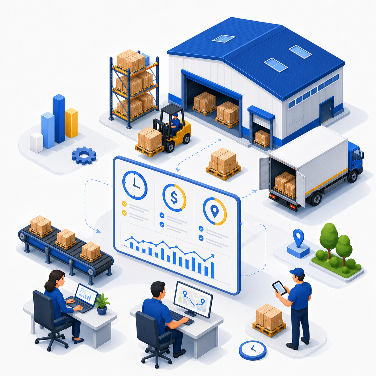 Ilustrasi optimasi proses logistik dan pengiriman
